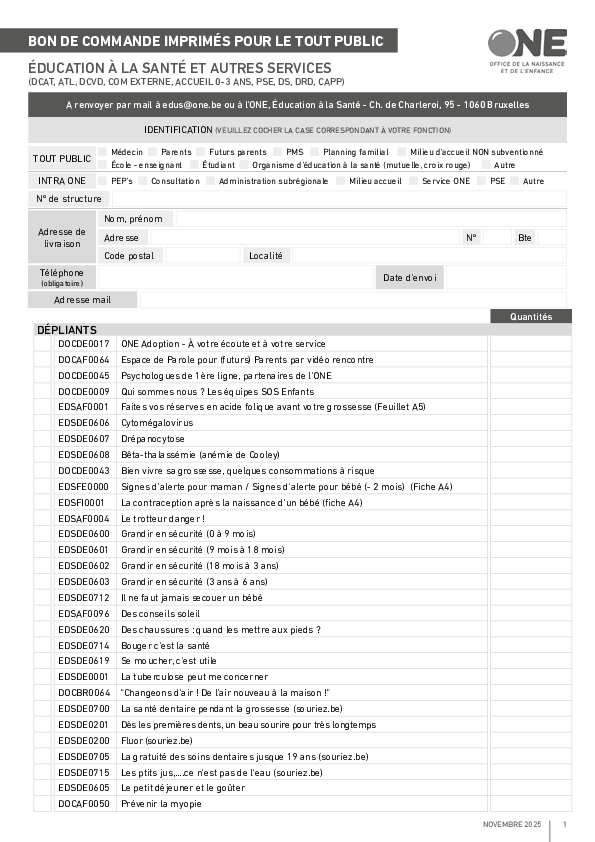 Téléchargez notre brochure Bon de commande Éducation à la santé (pdf)